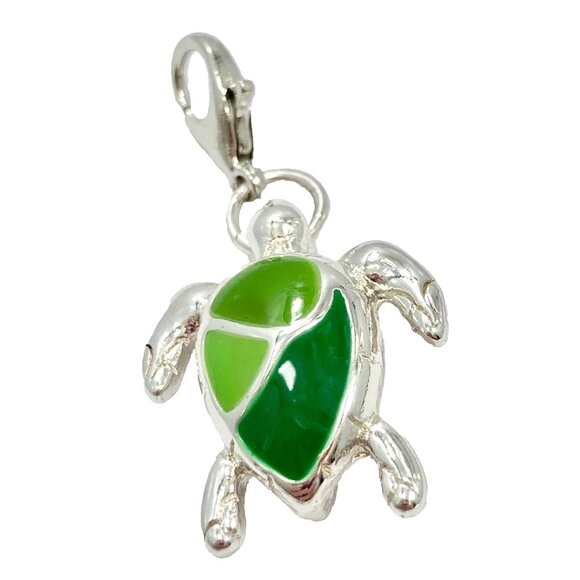 Green Sea Turtle Clip On Charm Zipper Pull Purse Bag Silver Tone Nautical Island - Picture 2 of 10